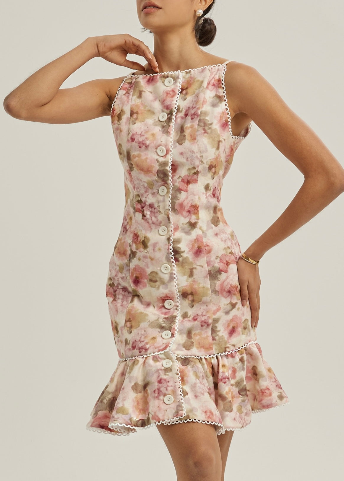 Vestido Anna floral con botones | Rosa