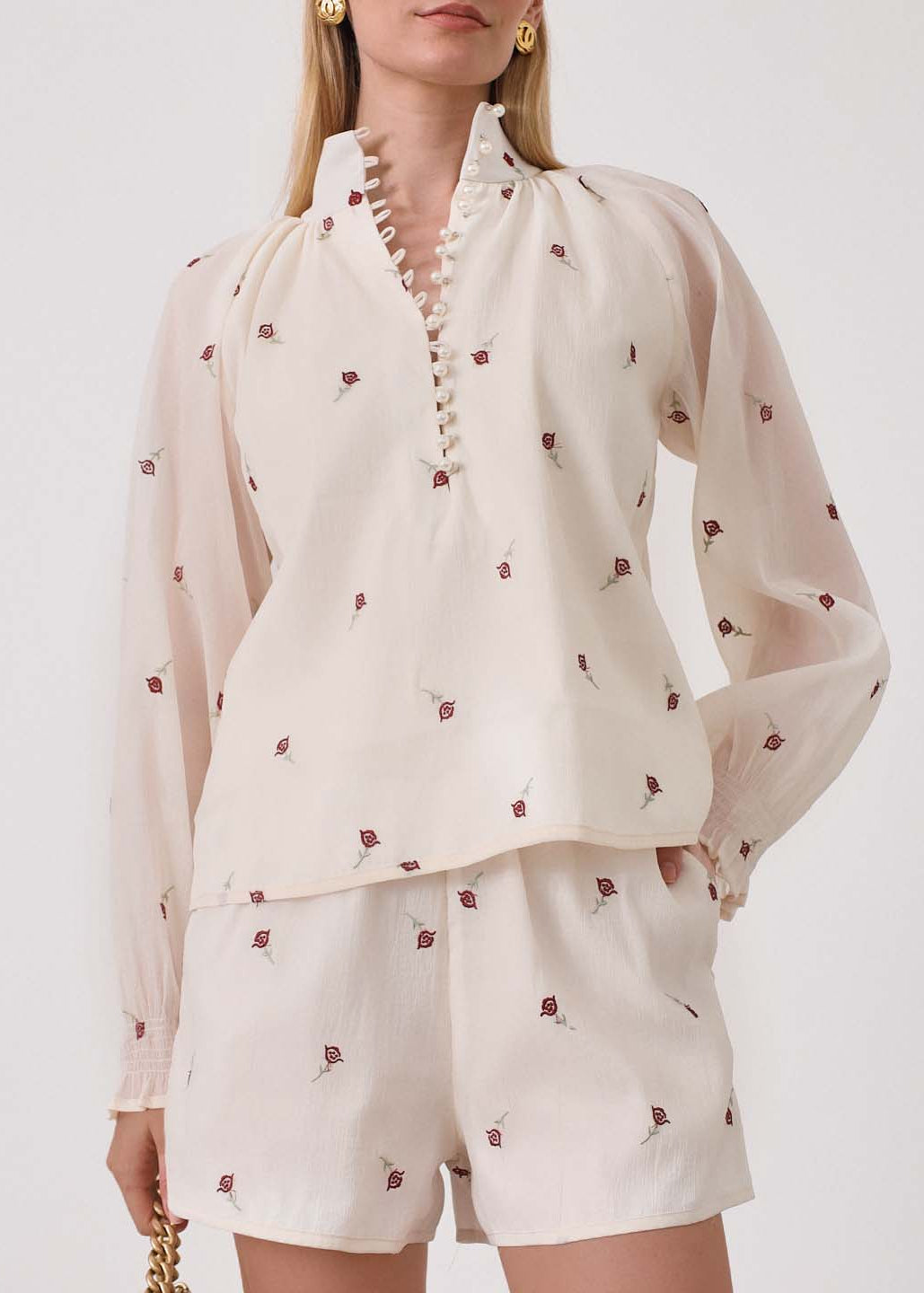Blusa bordada elegante Calista | Rosa crema