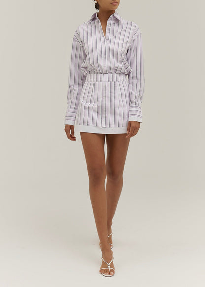 Camisa de día a rayas Nina Chic | Blanco/Lila