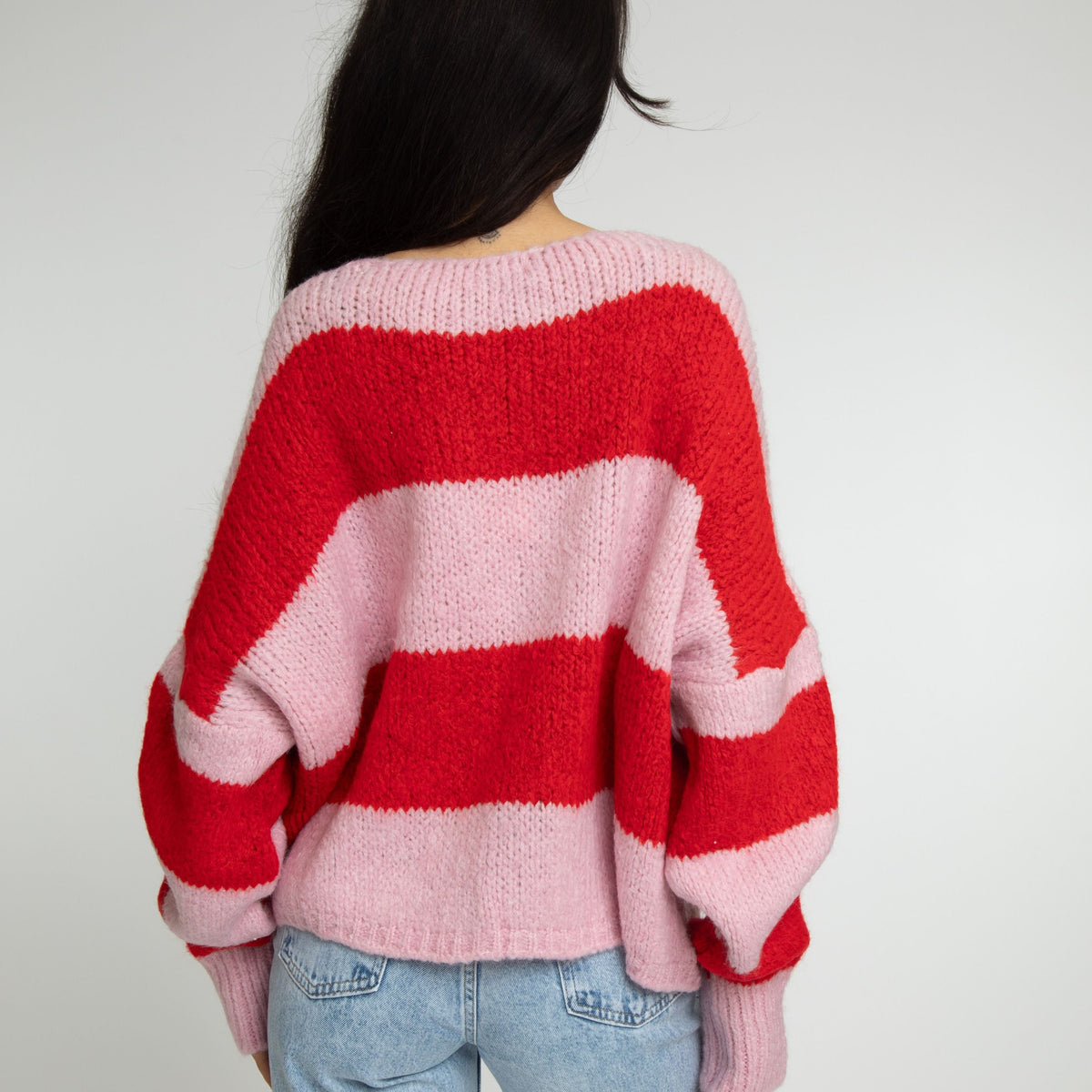 Striped V-Neck Bow Cardigan