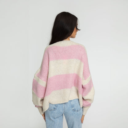 Striped V-Neck Bow Cardigan