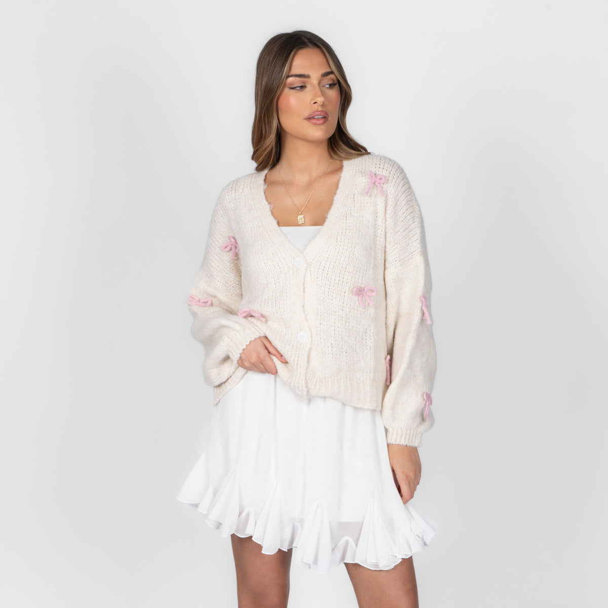 Oversize Mini Bow Cardigan
