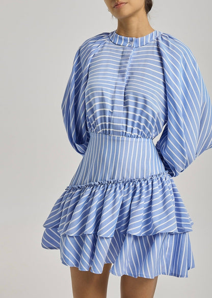 Vestido de día de rayas y volantes Alyson | Azul/Blanco