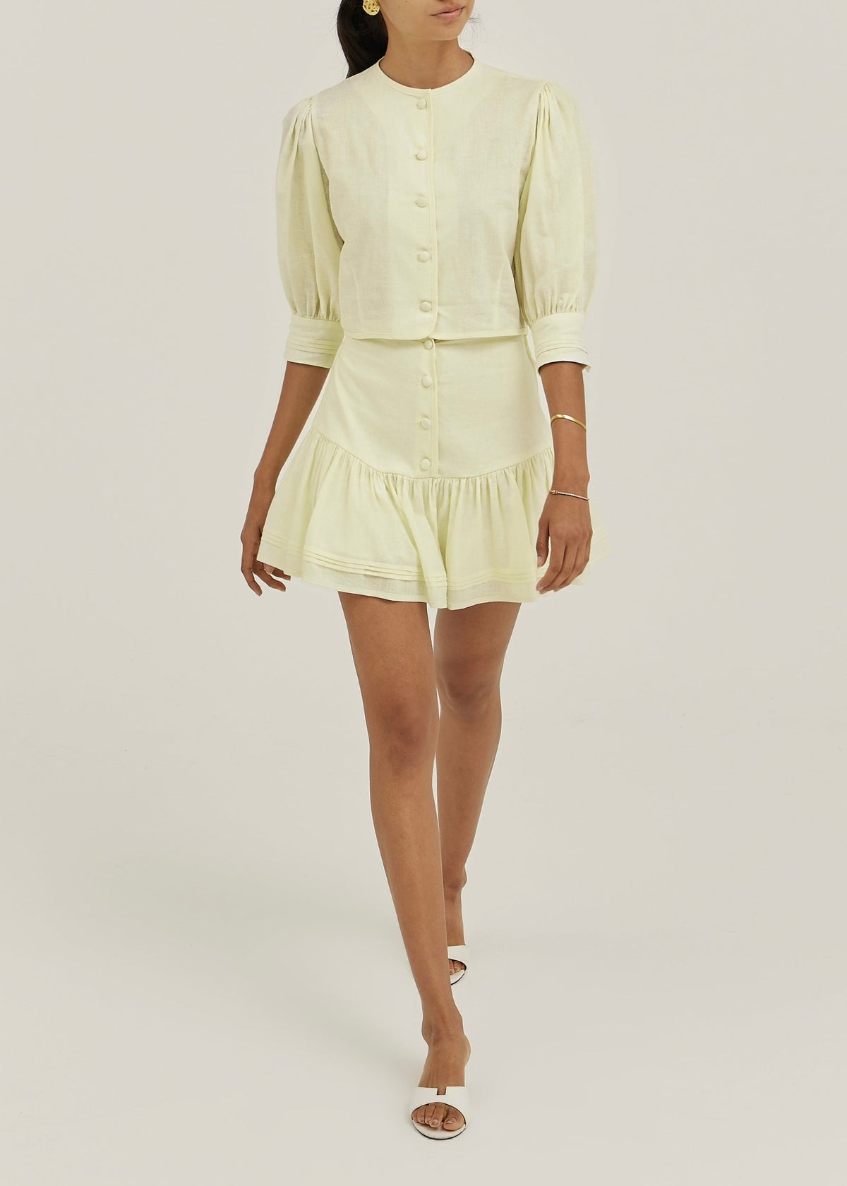 Blusa de lino Laney con botones delanteros | Amarillo limón pastel