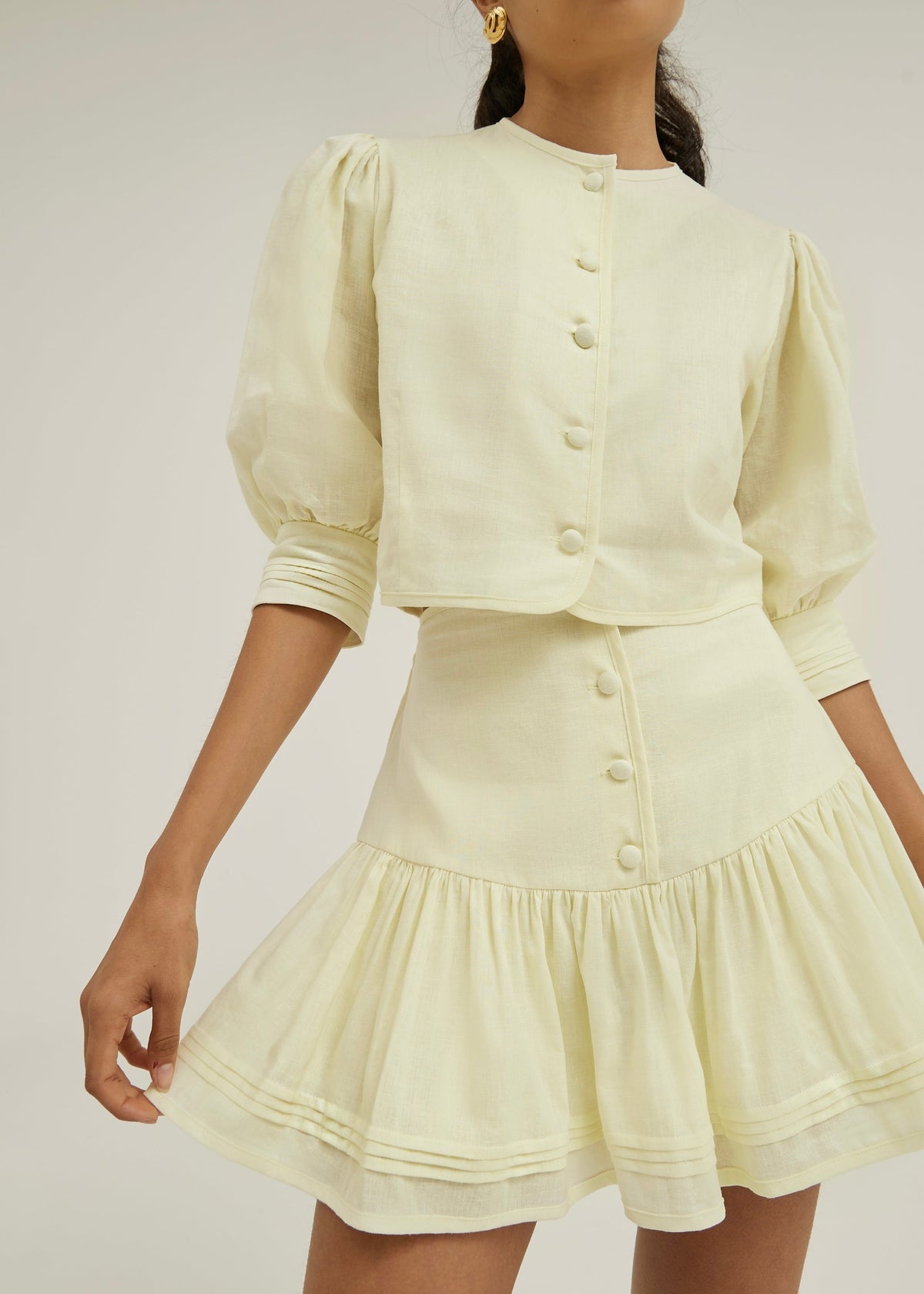 Blusa de lino Laney con botones delanteros | Amarillo limón pastel