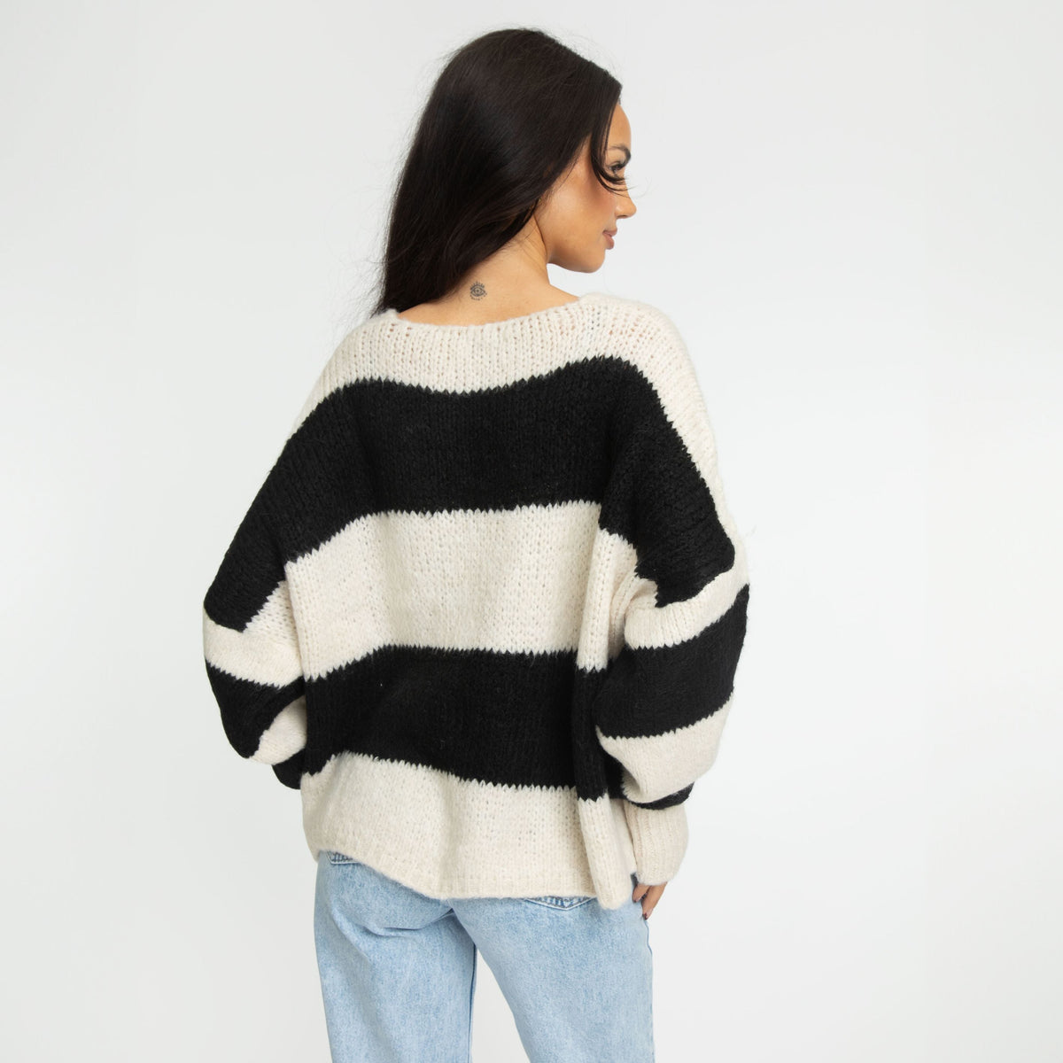 Striped V-Neck Bow Cardigan
