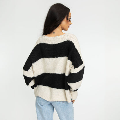Striped V-Neck Bow Cardigan
