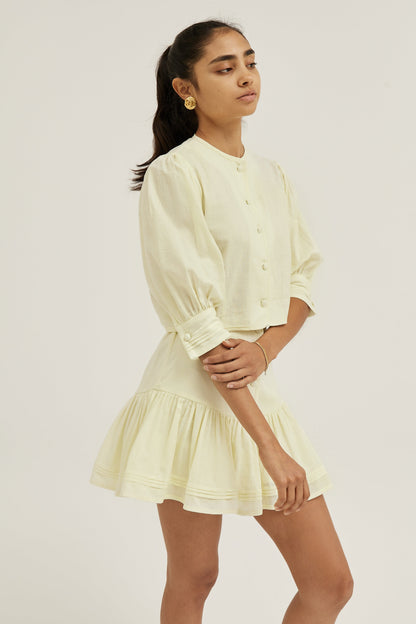 Blusa de lino Laney con botones delanteros | Amarillo limón pastel