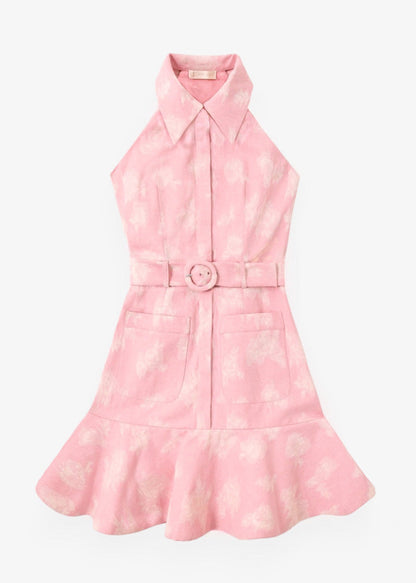 Vestido vaquero Zena de corte evasé con cinturón | Denim rosa