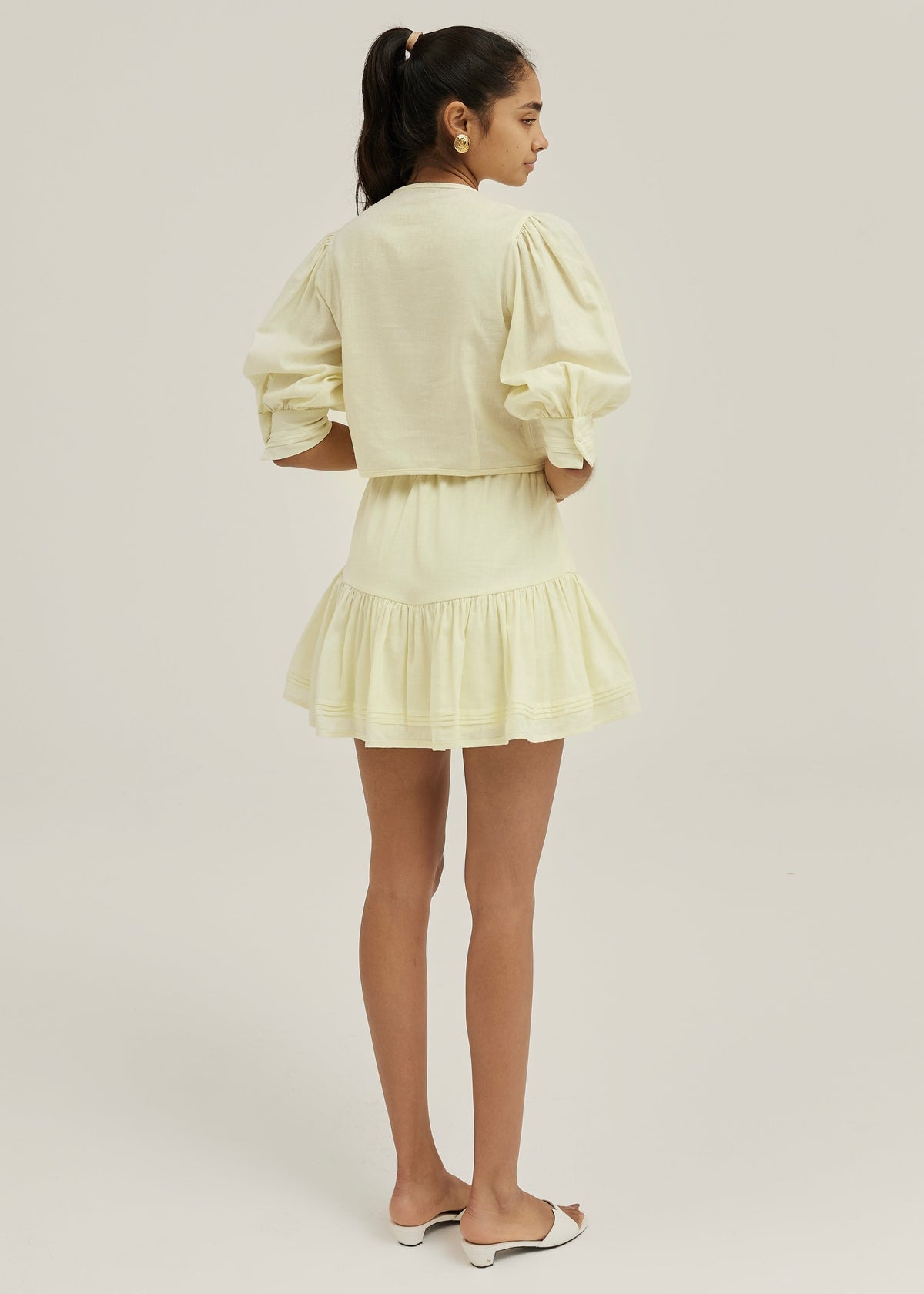 Blusa de lino Laney con botones delanteros | Amarillo limón pastel