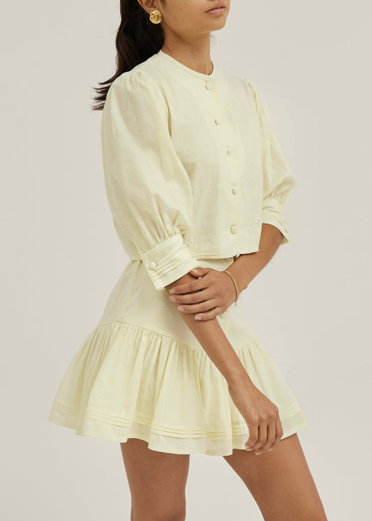 Blusa de lino Laney con botones delanteros | Amarillo limón pastel