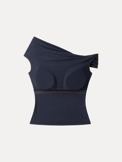 Conjunto de 2 piezas: top tipo sujetador multiposición y falda midi de línea A con fruncido lateral
