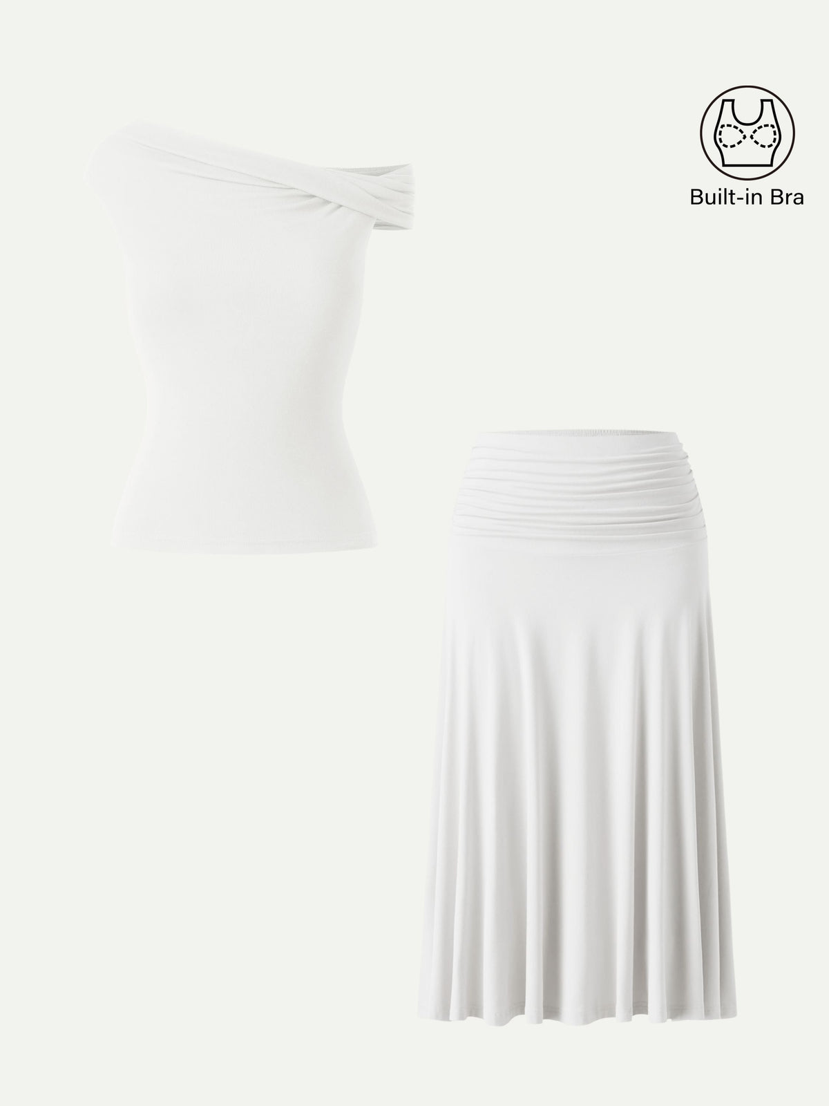 Conjunto de 2 piezas: top tipo sujetador multiposición y falda midi de línea A con fruncido lateral