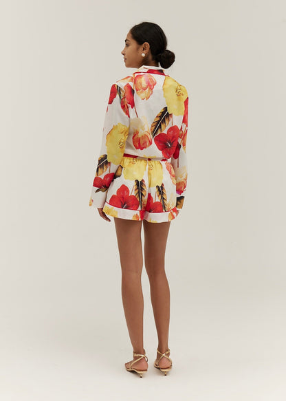 Camisa de día de lino Rio Tropical | Blanco/Rojo