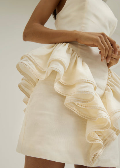 Vestido de lino Rania con peplum lateral | Crema