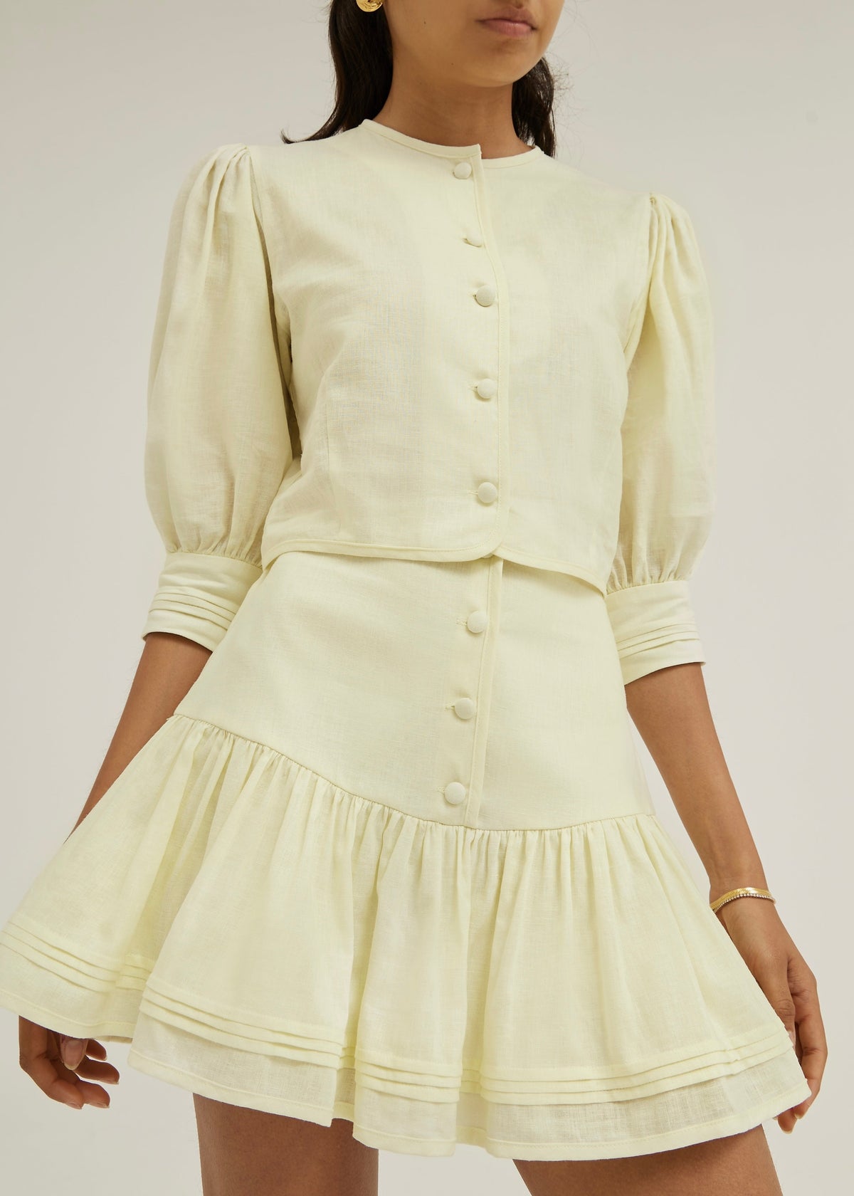 Blusa de lino Laney con botones delanteros | Amarillo limón pastel