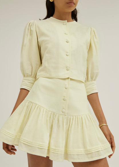 Blusa de lino Laney con botones delanteros | Amarillo limón pastel