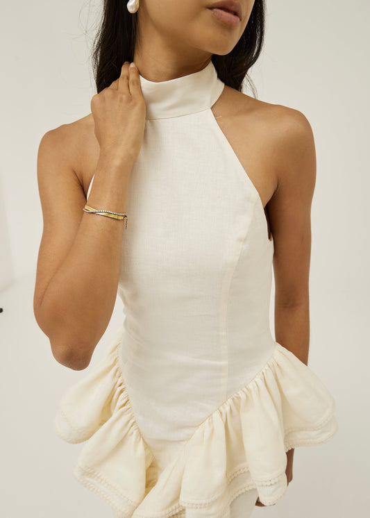 Vestido de lino Rania con peplum lateral | Crema
