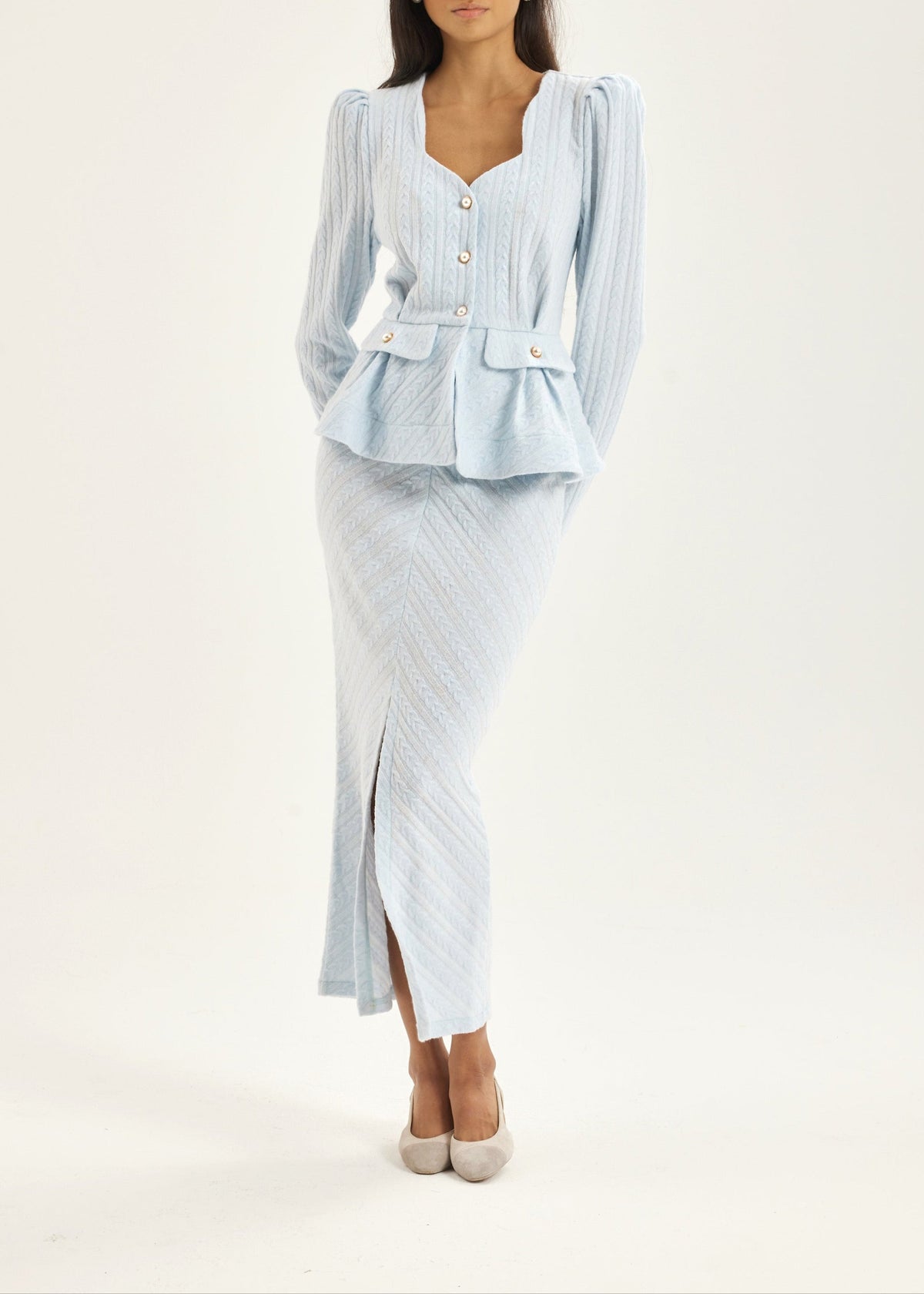 Chaqueta de punto peplum Anastasia | Azul pastel