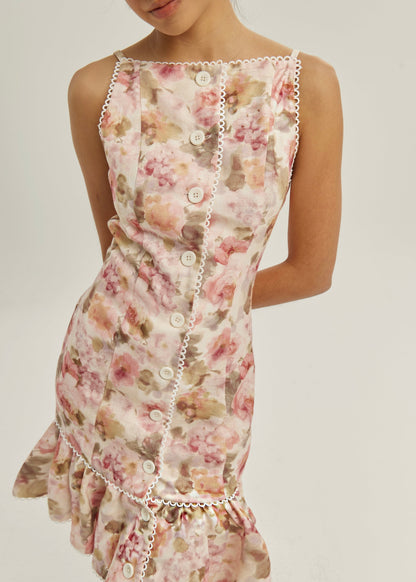 Vestido Anna floral con botones | Rosa