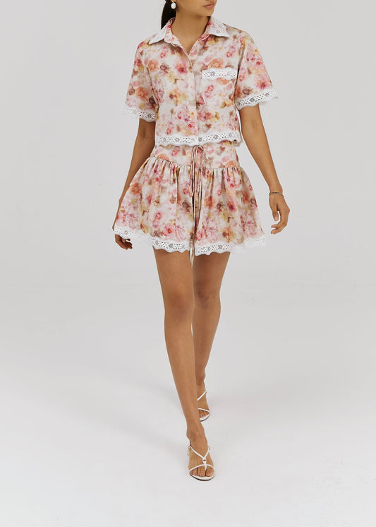 Blusa Anna floral y de encaje | Rosa