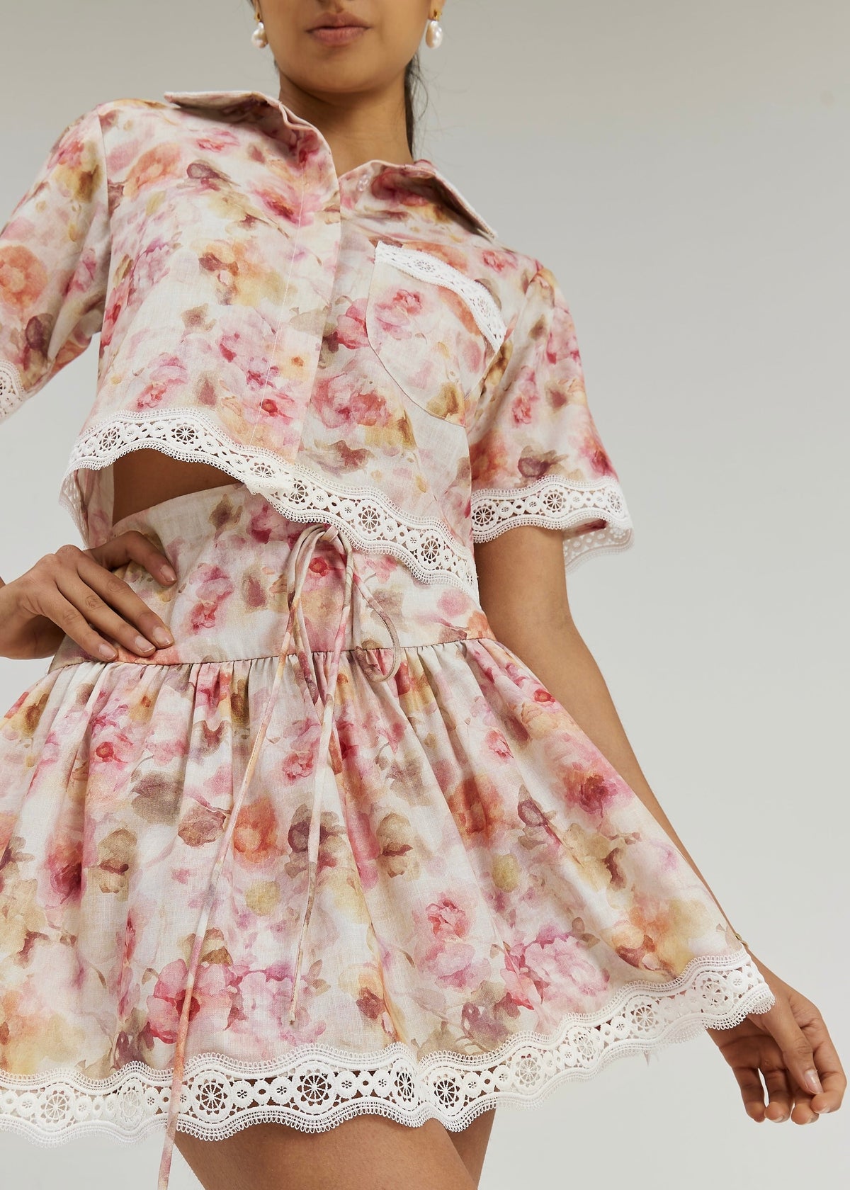 Blusa Anna floral y de encaje | Rosa