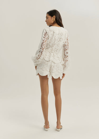 Blusa peplum calada Camille | Blanca