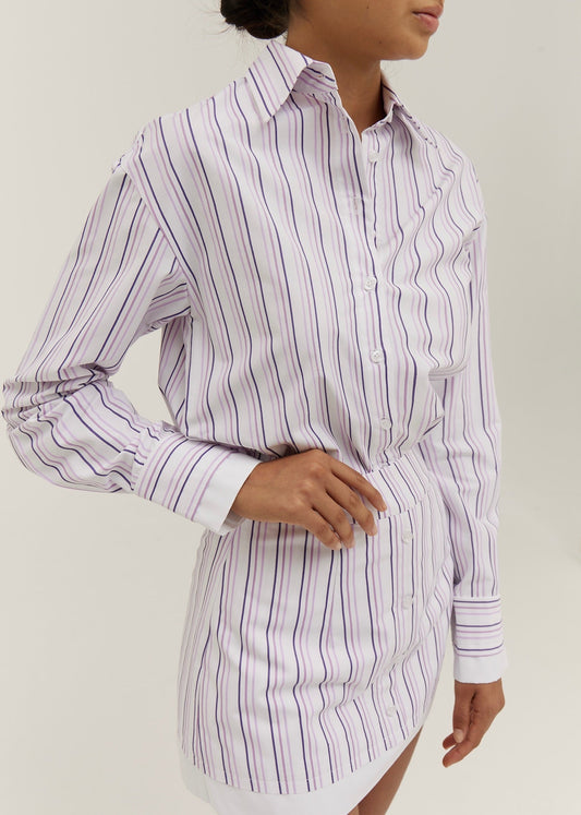 Camisa de día a rayas Nina Chic | Blanco/Lila