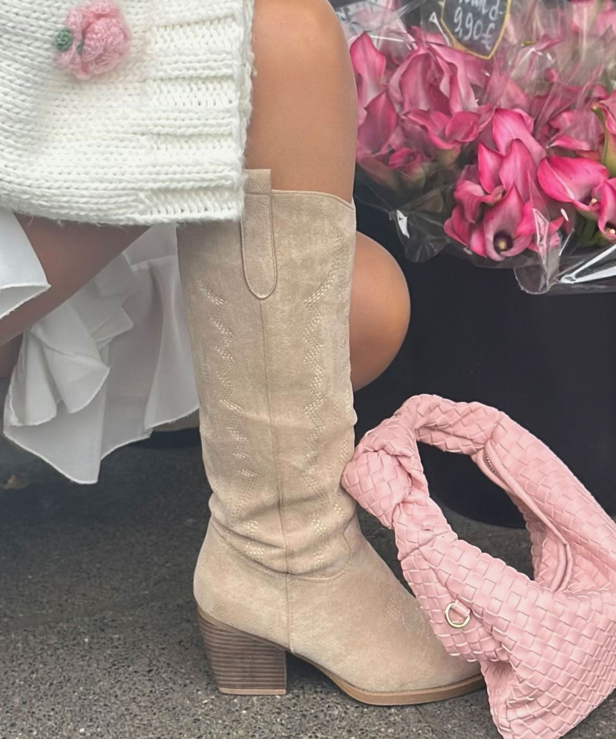 Botas cowboy Selenay beige altas