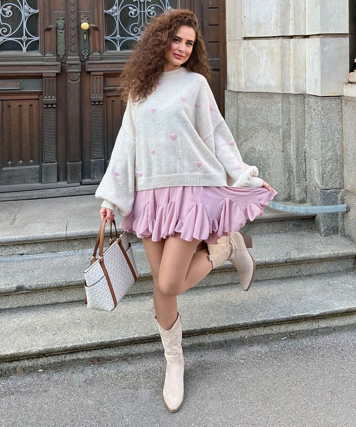 Botas cowboy Selenay beige midi