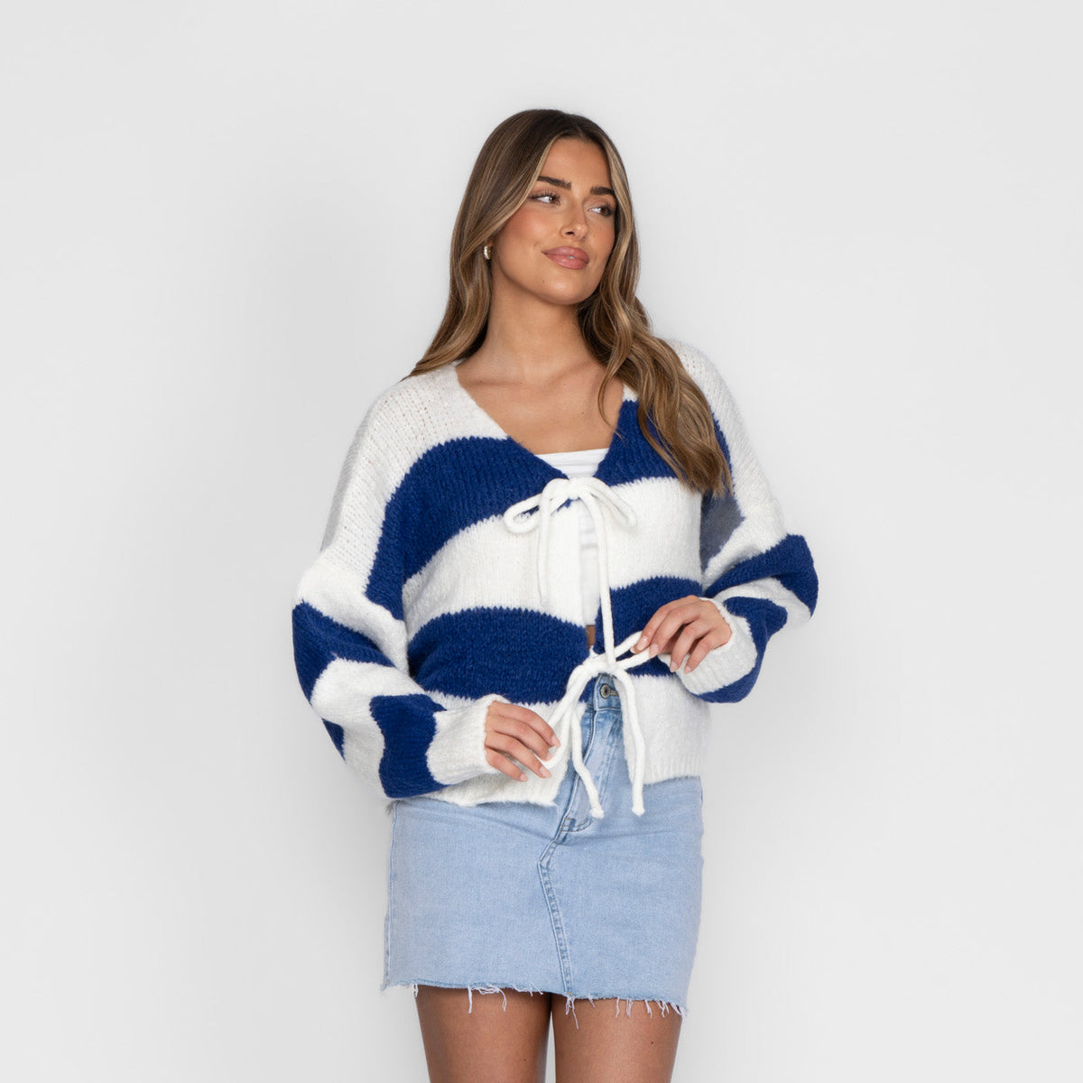 Striped V-Neck Bow Cardigan