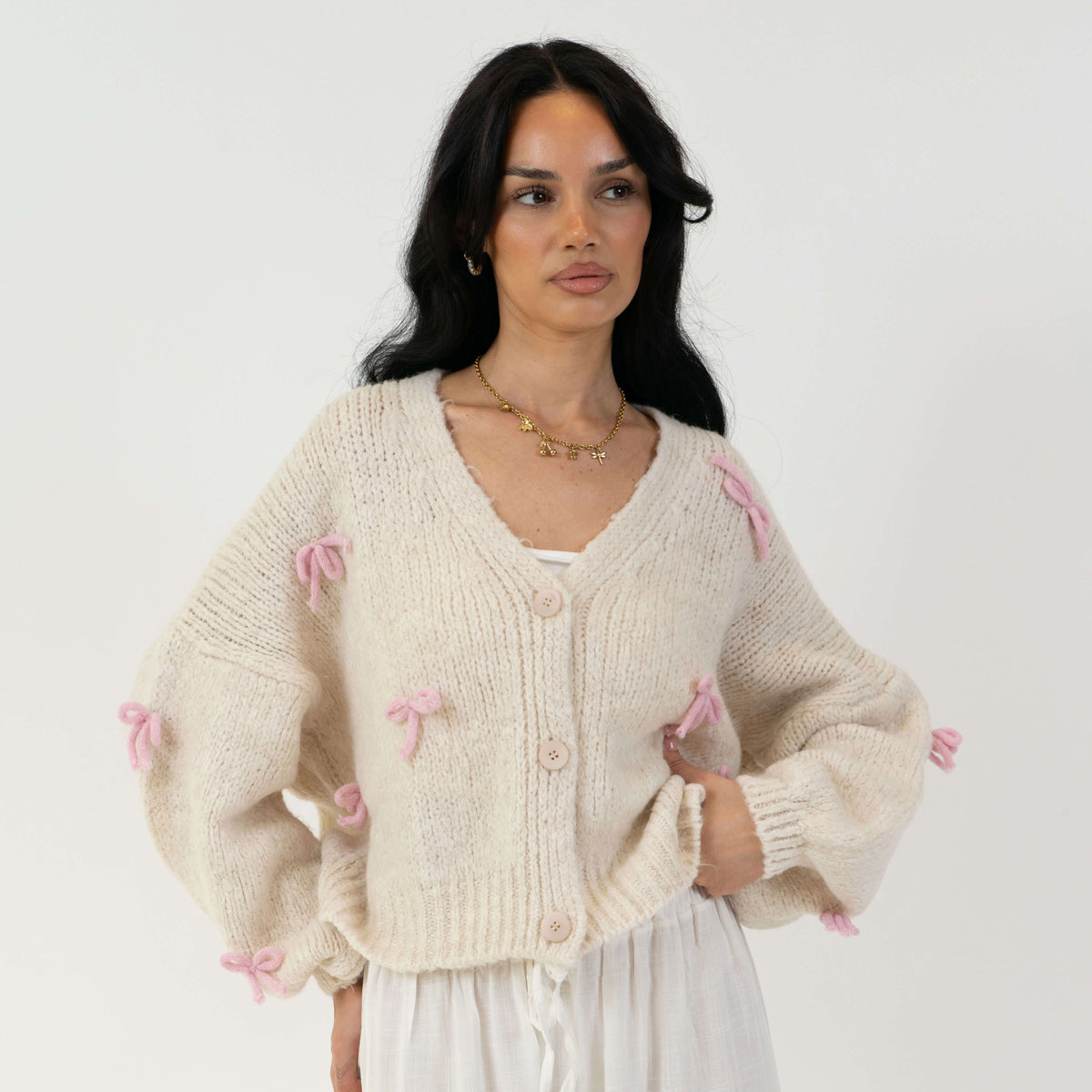 Oversize Mini Bow Cardigan