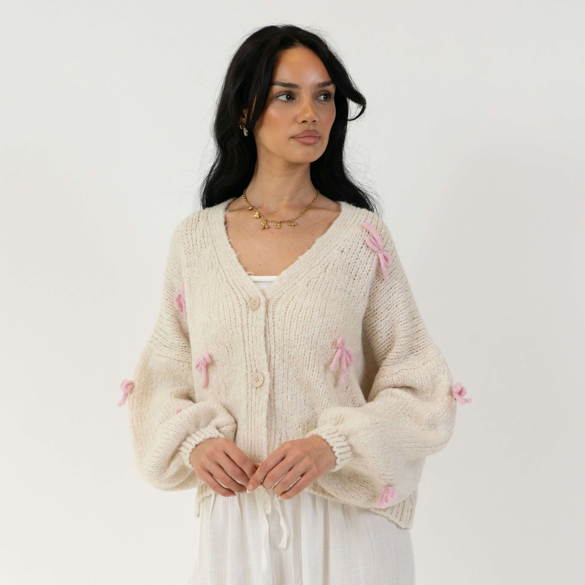 Oversize Mini Bow Cardigan