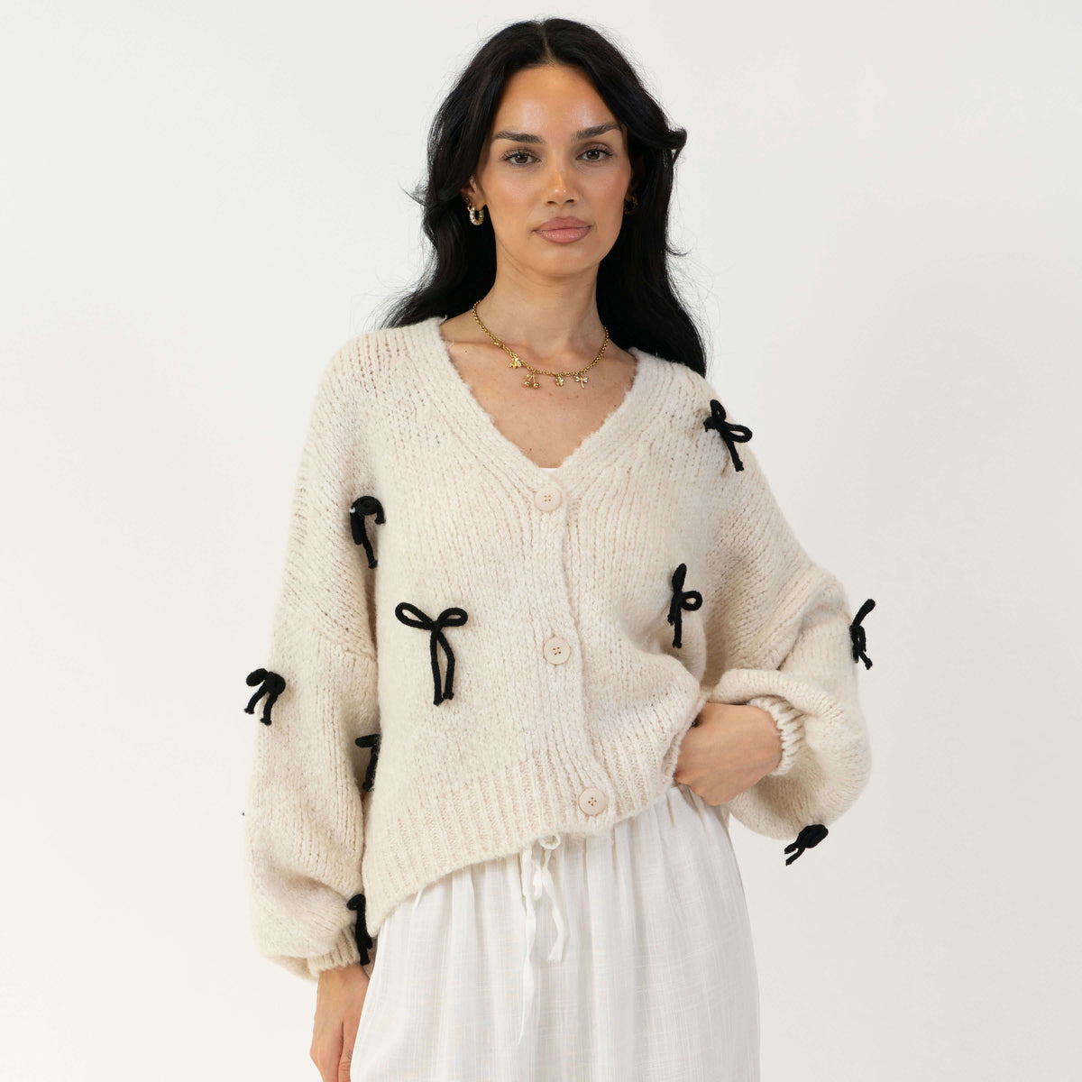 Oversize Mini Bow Cardigan