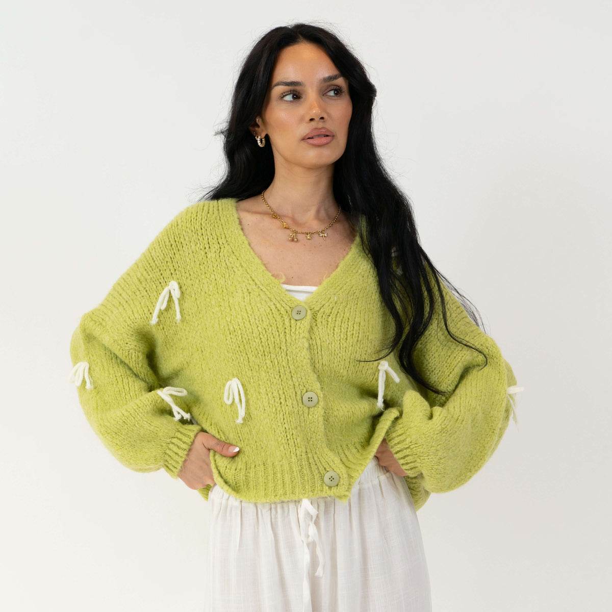 Oversize Mini Bow Cardigan