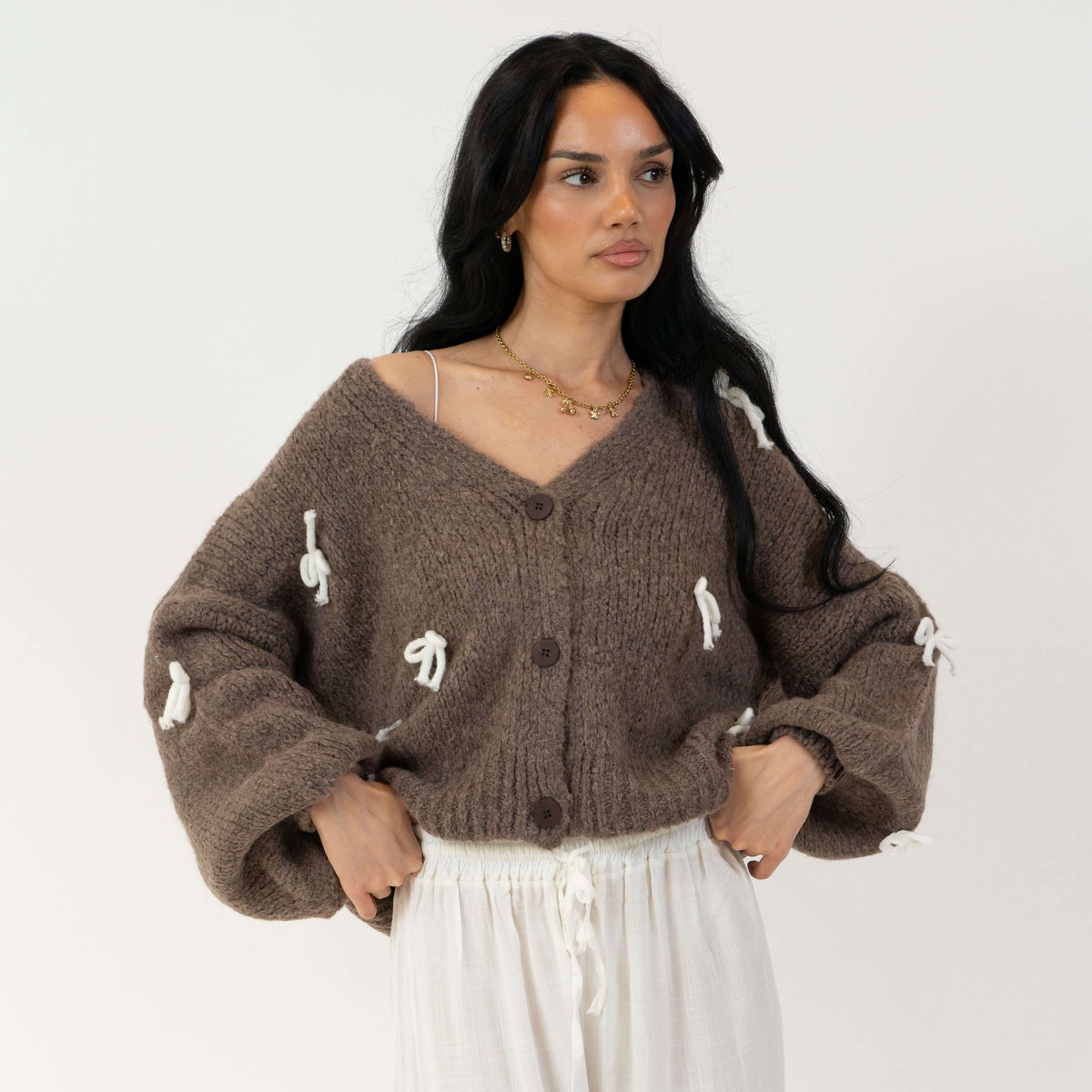 Oversize Mini Bow Cardigan