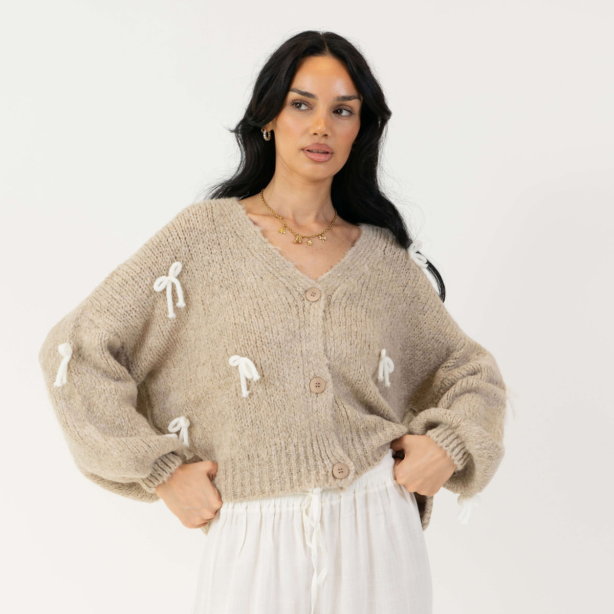 Oversize Mini Bow Cardigan
