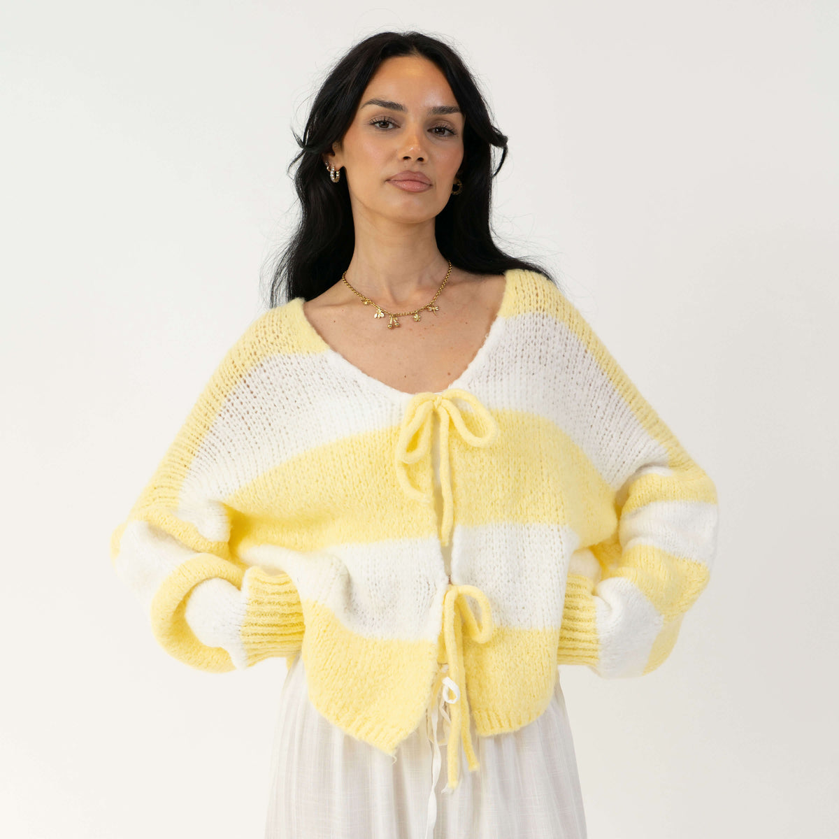 Striped V-Neck Bow Cardigan