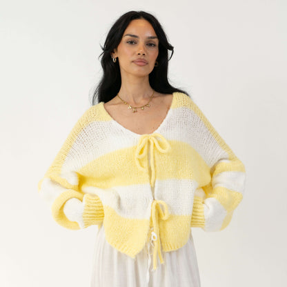 Striped V-Neck Bow Cardigan