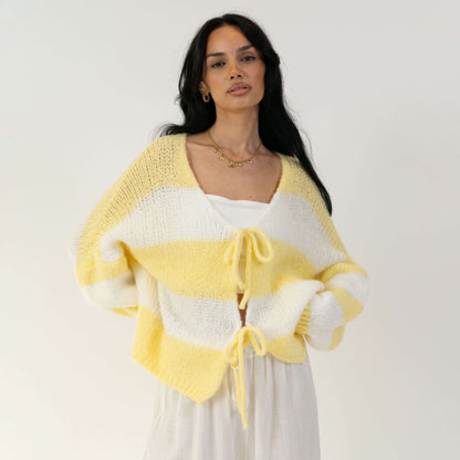 Striped V-Neck Bow Cardigan