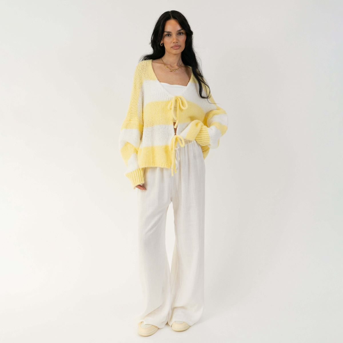 Striped V-Neck Bow Cardigan