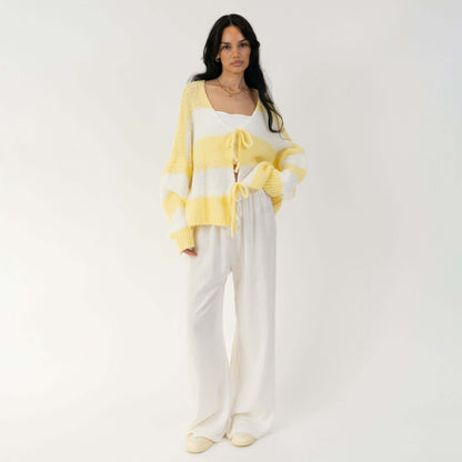 Striped V-Neck Bow Cardigan