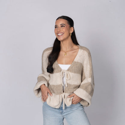 Striped V-Neck Bow Cardigan
