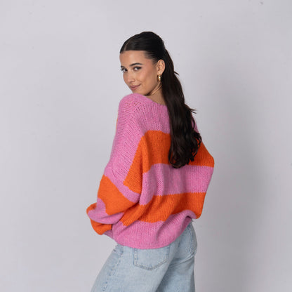 Striped V-Neck Bow Cardigan
