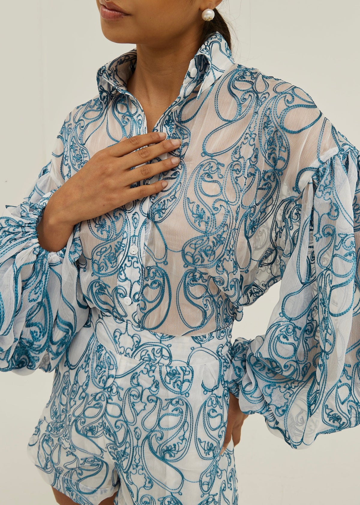 Blusa bordada Estella | Azul