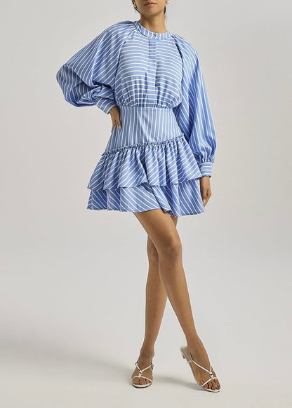 Vestido de día de rayas y volantes Alyson | Azul/Blanco