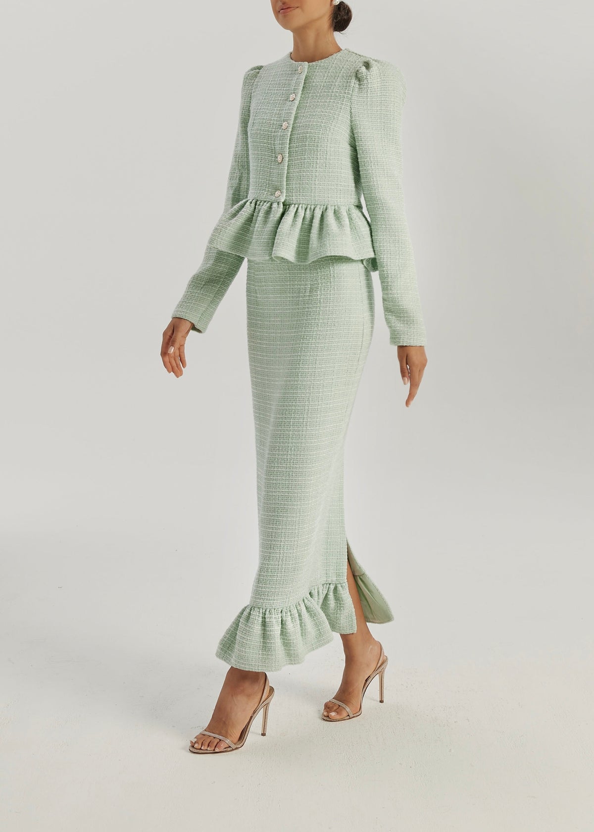 Chaqueta de tweed con peplum Andora | Pistacho