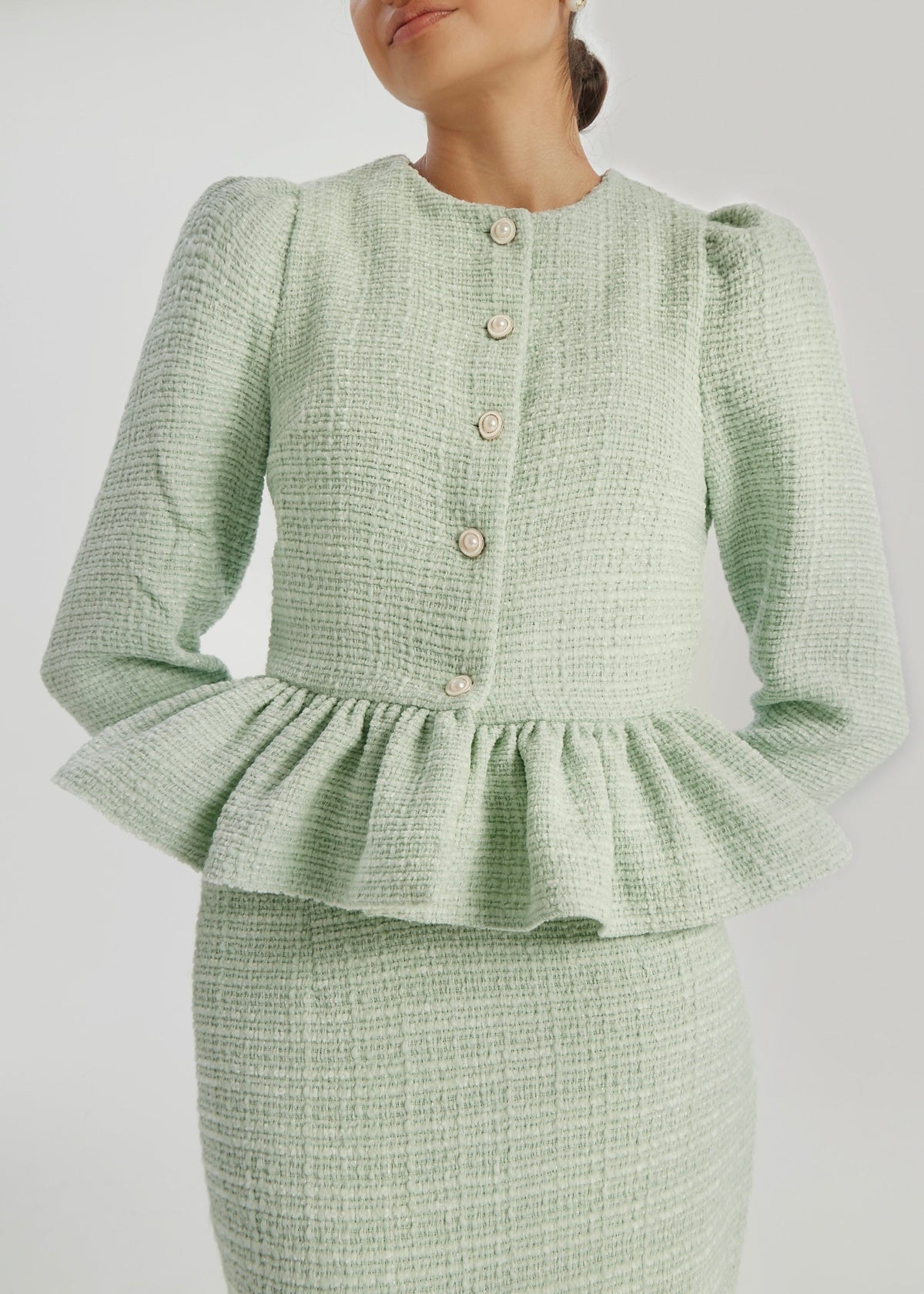 Chaqueta de tweed con peplum Andora | Pistacho