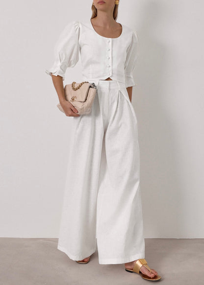 Blusa de lino atemporal Ellina | Blanca