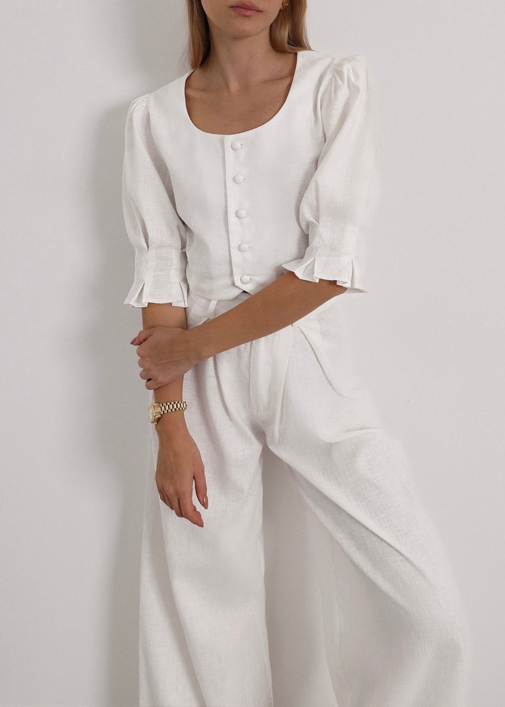 Blusa de lino atemporal Ellina | Blanca